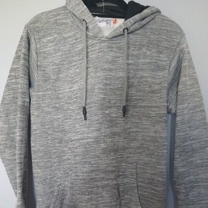Men's heather grey hoodie with black trim by Huntington BC, size M.